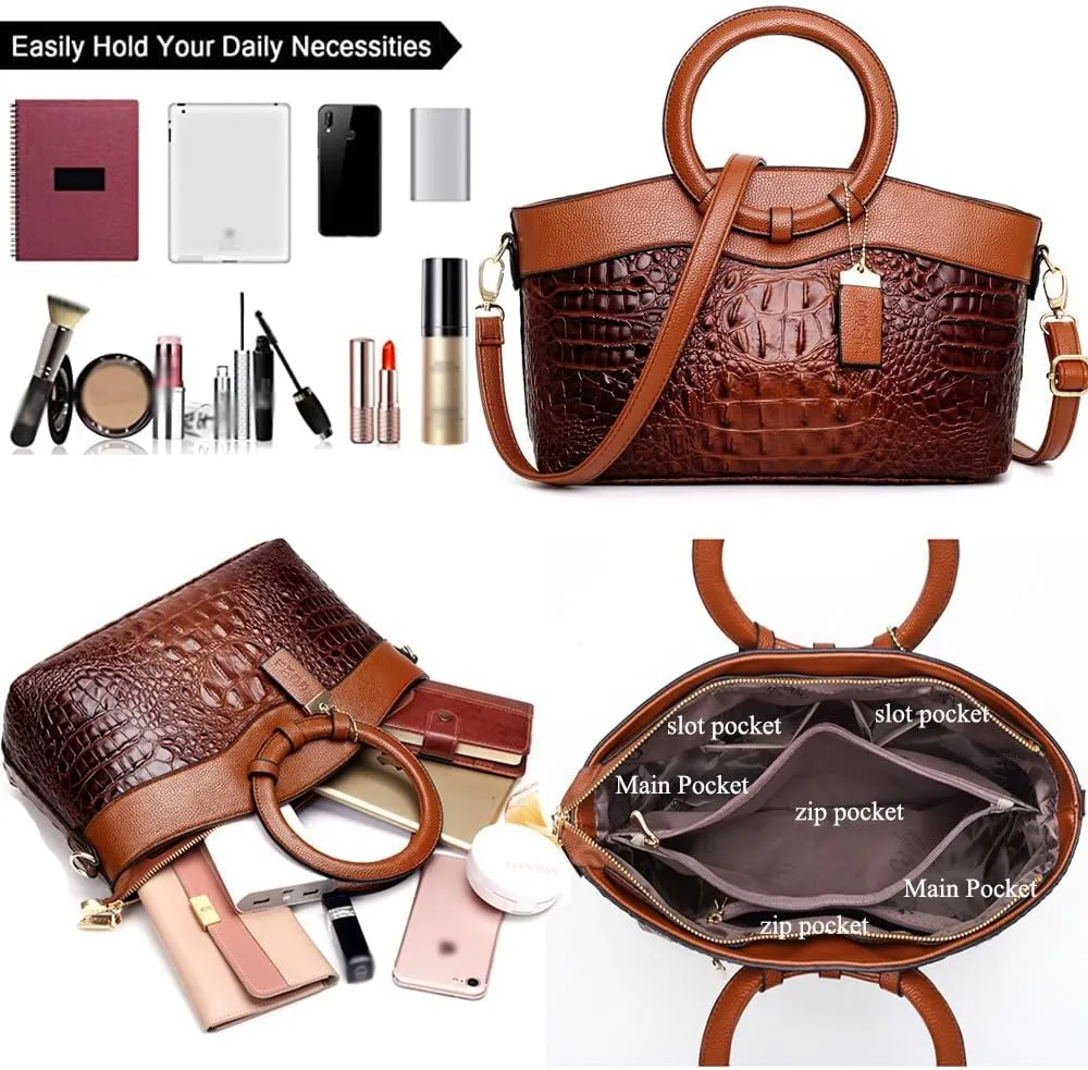 Women Handbags Tote Bags PU Leather Crocodile Pattern Purse Top Circular Handle Handbag Ladies Satchel Shoulder Bag