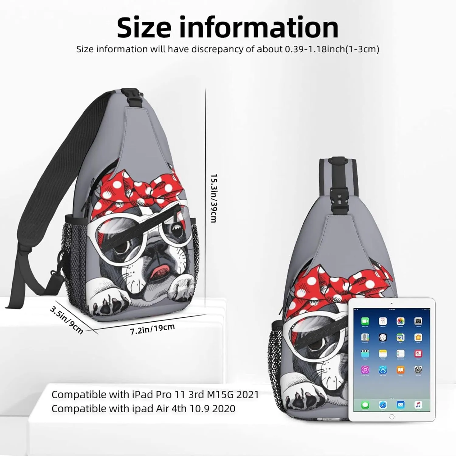 Women Headband French Bulldog Crossbody Sling Backpack for Men Chest Bag Shoulder Bag Lightweight One Strap Backpack Travel Outdoor Daypack