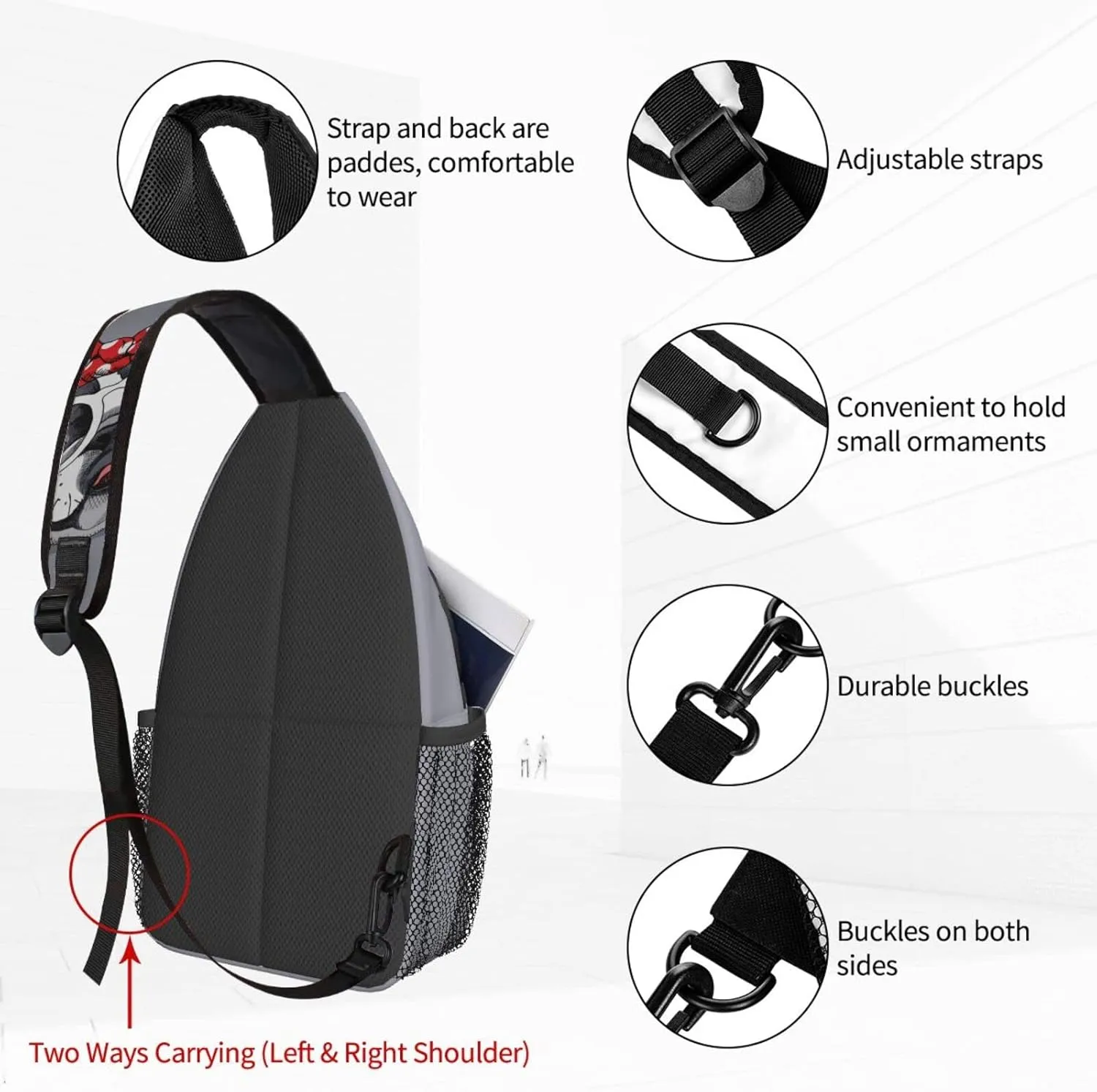 Women Headband French Bulldog Crossbody Sling Backpack for Men Chest Bag Shoulder Bag Lightweight One Strap Backpack Travel Outdoor Daypack