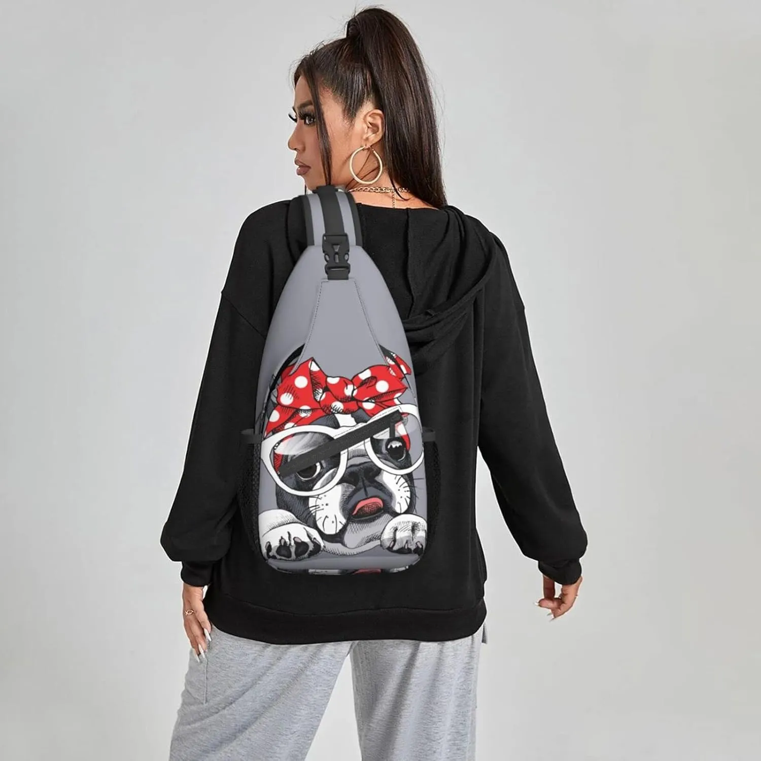 Women Headband French Bulldog Crossbody Sling Backpack for Men Chest Bag Shoulder Bag Lightweight One Strap Backpack Travel Outdoor Daypack