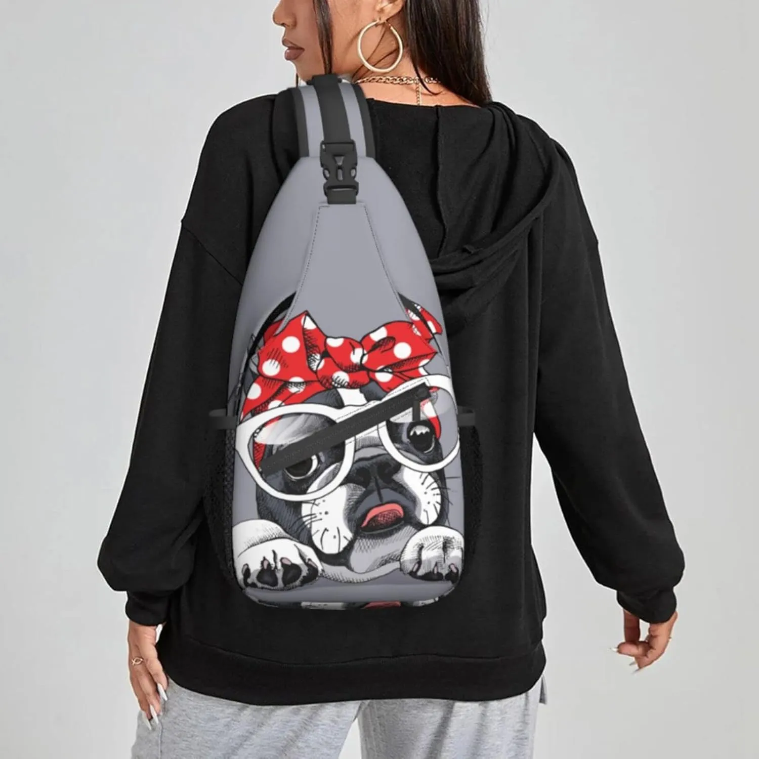 Women Headband French Bulldog Crossbody Sling Backpack for Men Chest Bag Shoulder Bag Lightweight One Strap Backpack Travel Outdoor Daypack