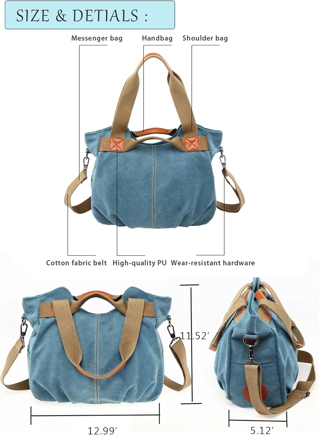 Women Ladies Bags Vintage Hobo Canvas Daily Purse Shoulder Tote Shopper Handbag