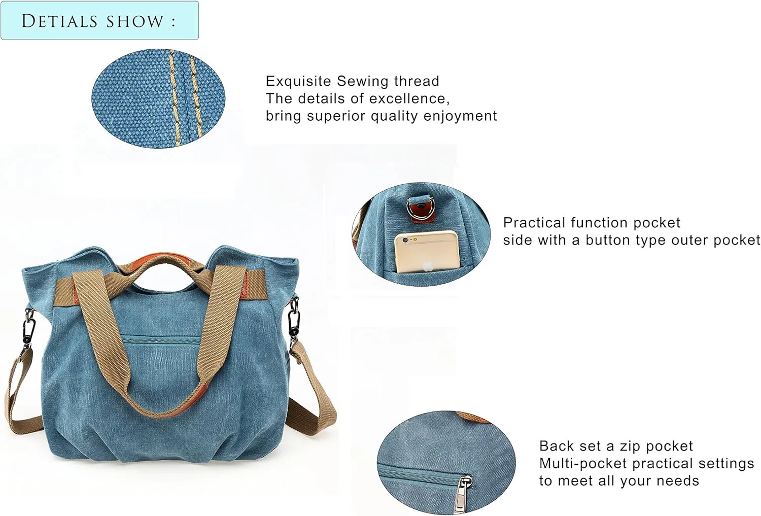 Women Ladies Bags Vintage Hobo Canvas Daily Purse Shoulder Tote Shopper Handbag