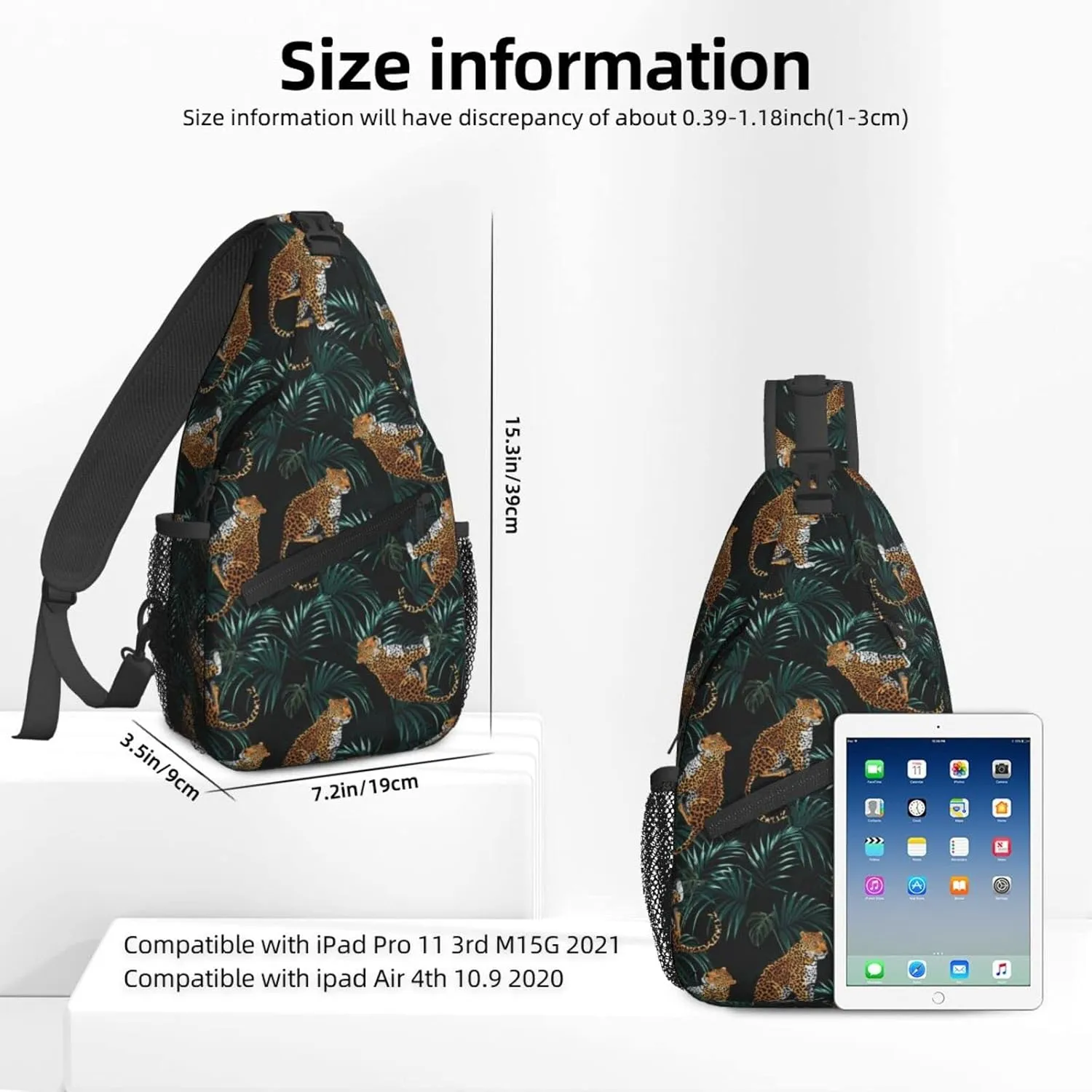 Women Palm Leaves Tropical Leopard Crossbody Sling Backpack for Men Chest Bag Shoulder Bag Lightweight One Strap Backpack Travel Outdoor Daypack