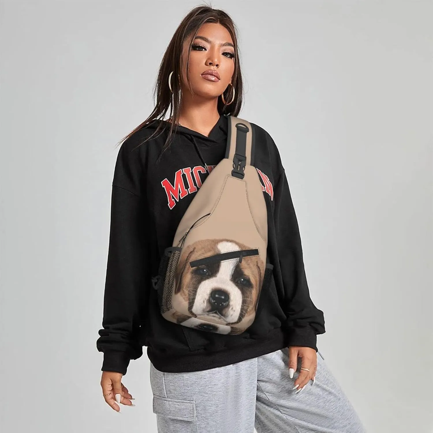 Women Pencil Paint Dog Face Crossbody Sling Backpack for Men Chest Bag Shoulder Bag Lightweight One Strap Backpack Travel Outdoor Daypack