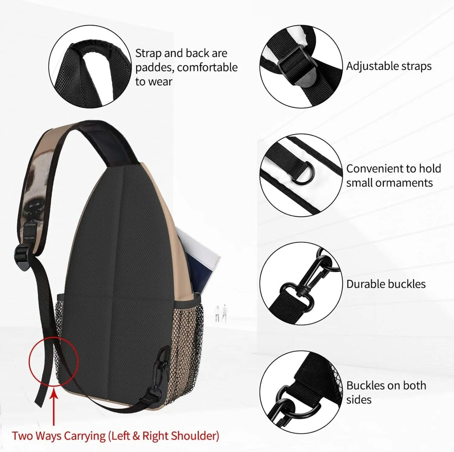 Women Pencil Paint Dog Face Crossbody Sling Backpack for Men Chest Bag Shoulder Bag Lightweight One Strap Backpack Travel Outdoor Daypack