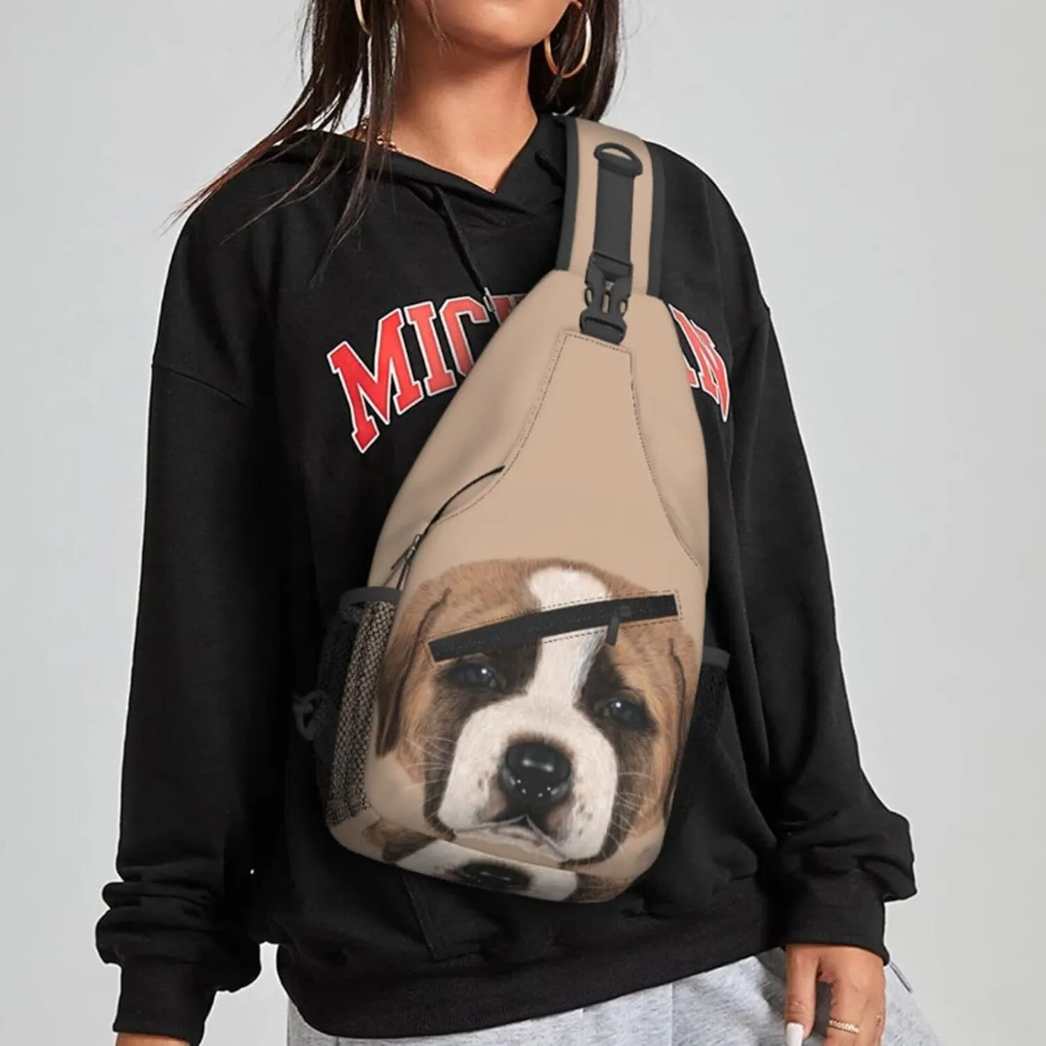 Women Pencil Paint Dog Face Crossbody Sling Backpack for Men Chest Bag Shoulder Bag Lightweight One Strap Backpack Travel Outdoor Daypack