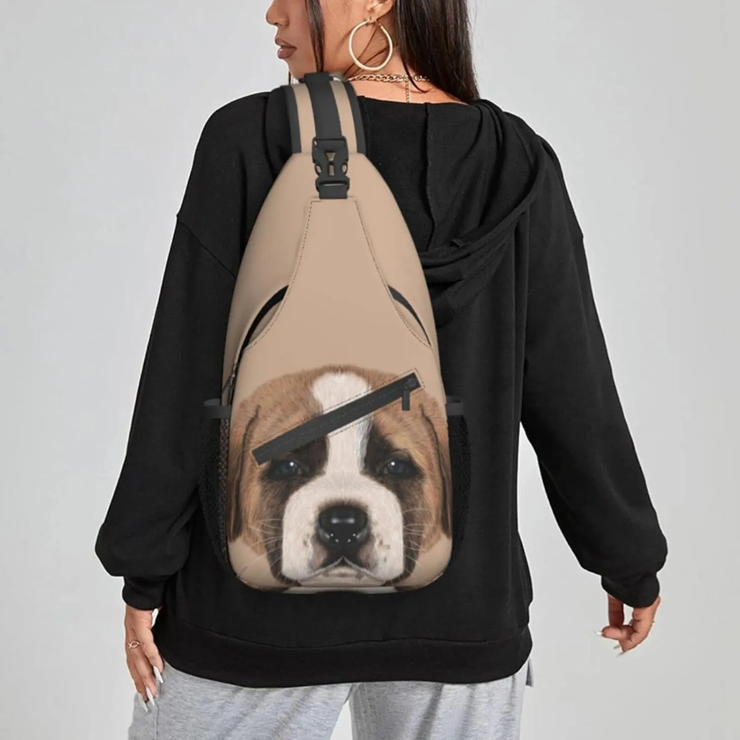 Women Pencil Paint Dog Face Crossbody Sling Backpack for Men Chest Bag Shoulder Bag Lightweight One Strap Backpack Travel Outdoor Daypack