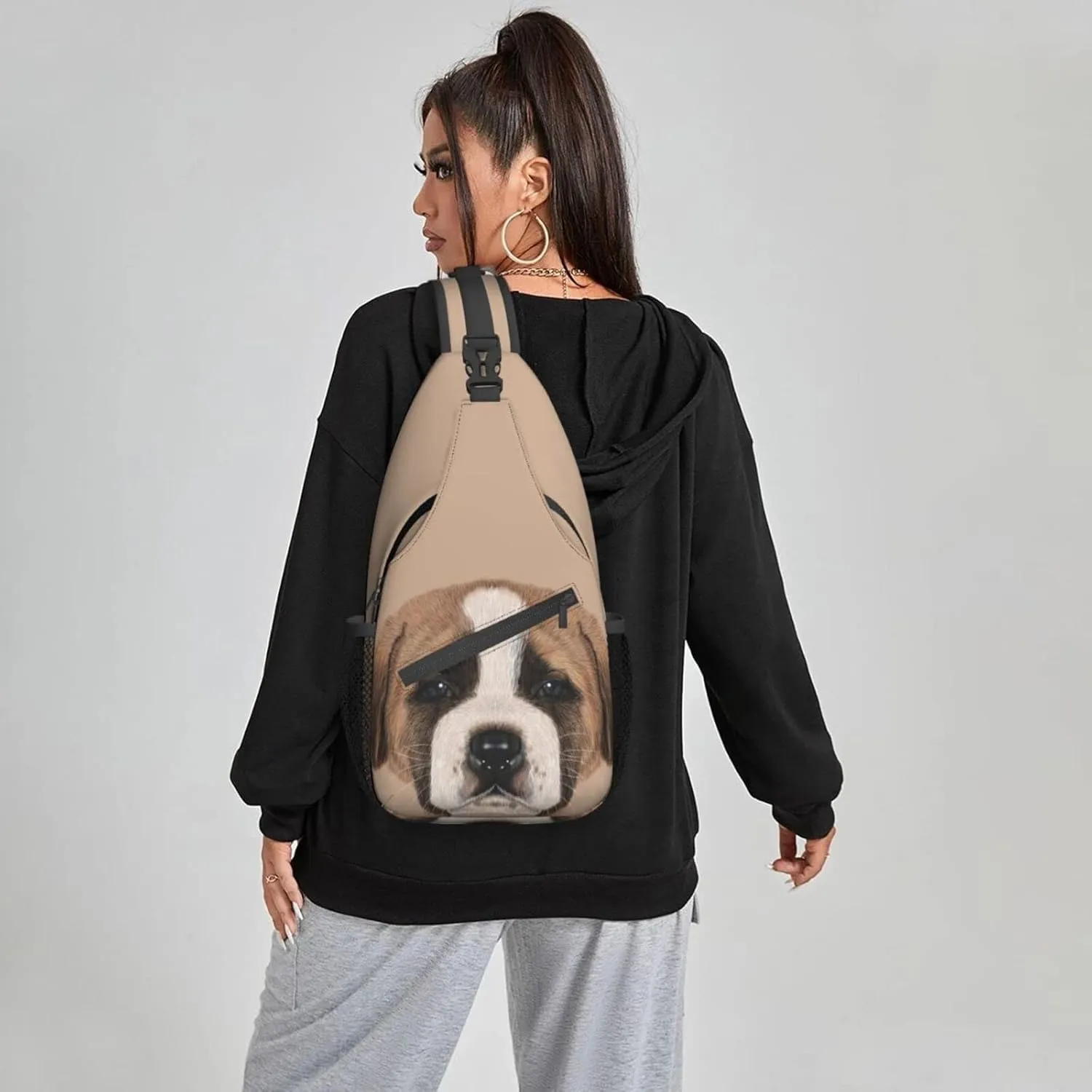 Women Pencil Paint Dog Face Crossbody Sling Backpack for Men Chest Bag Shoulder Bag Lightweight One Strap Backpack Travel Outdoor Daypack