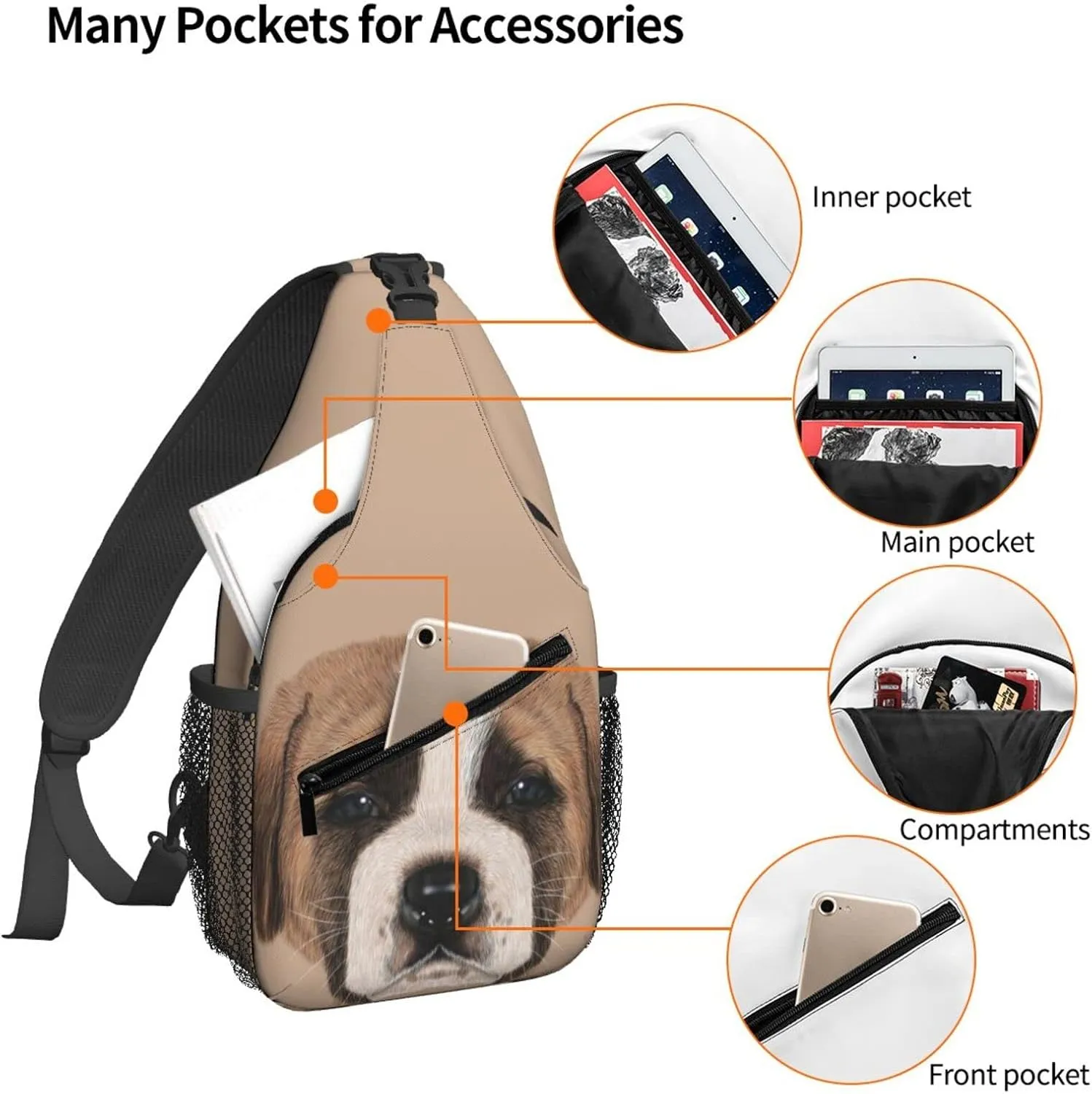 Women Pencil Paint Dog Face Crossbody Sling Backpack for Men Chest Bag Shoulder Bag Lightweight One Strap Backpack Travel Outdoor Daypack