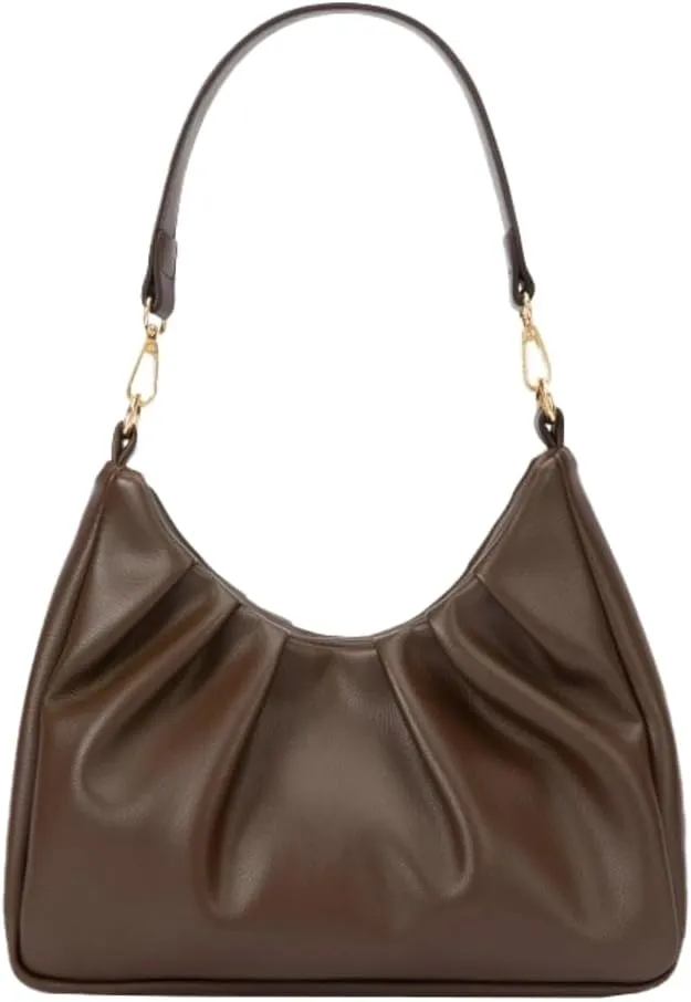 Women Pleated Soft Leather Shoulder Bag - Versatile & Minimalist Design Large Capacity Dual Adjustable Straps Crossbody