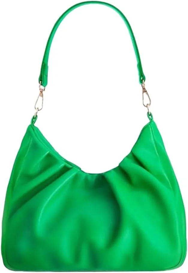 Women Pleated Soft Leather Shoulder Bag - Versatile & Minimalist Design Large Capacity Dual Adjustable Straps Crossbody