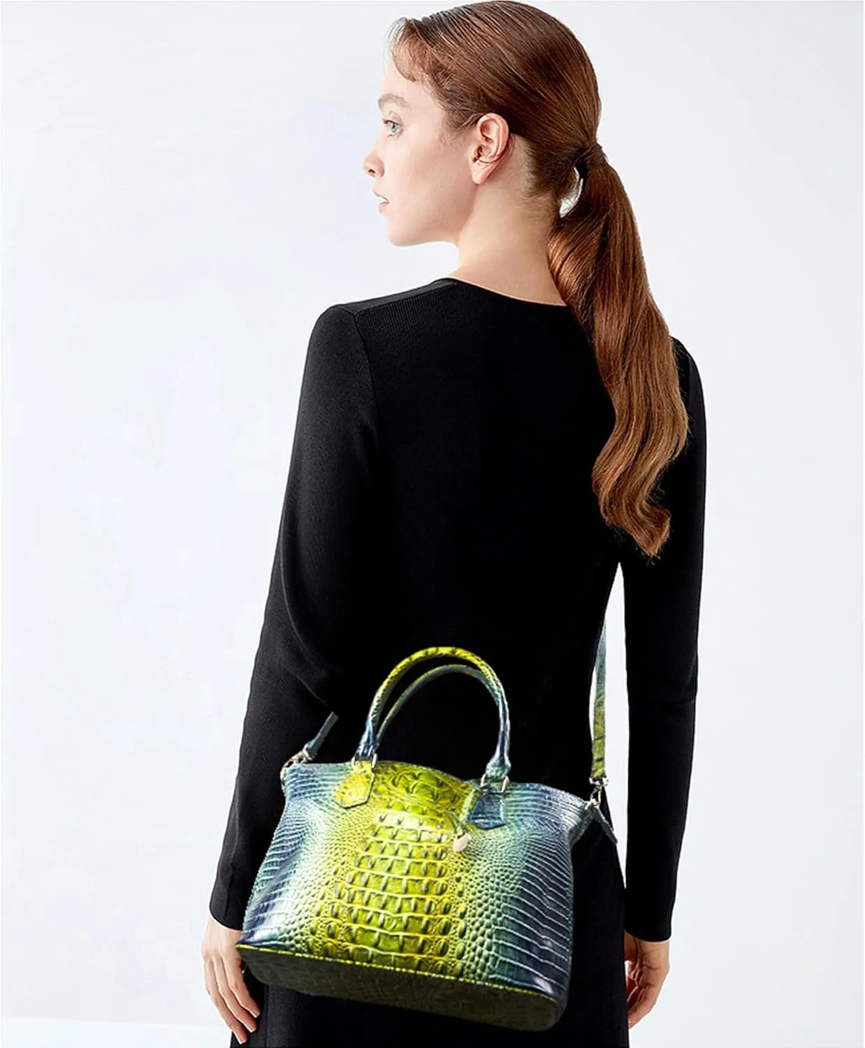 Women Purse Satchel Bag Long Crossbody Classy Tote Bag Top Handle Vegan Leather Ladies Handbags Embossed Pattern