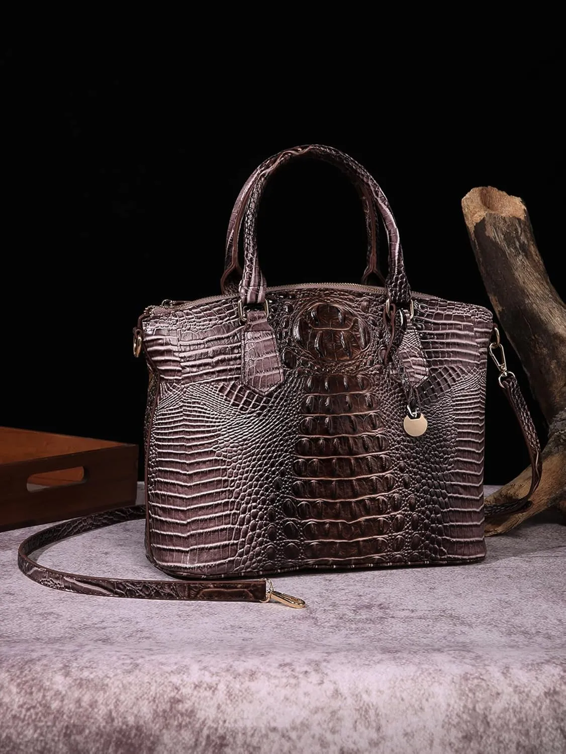 Women Purse Satchel Bag Long Crossbody Classy Tote Bag Top Handle Vegan Leather Ladies Handbags Embossed Pattern
