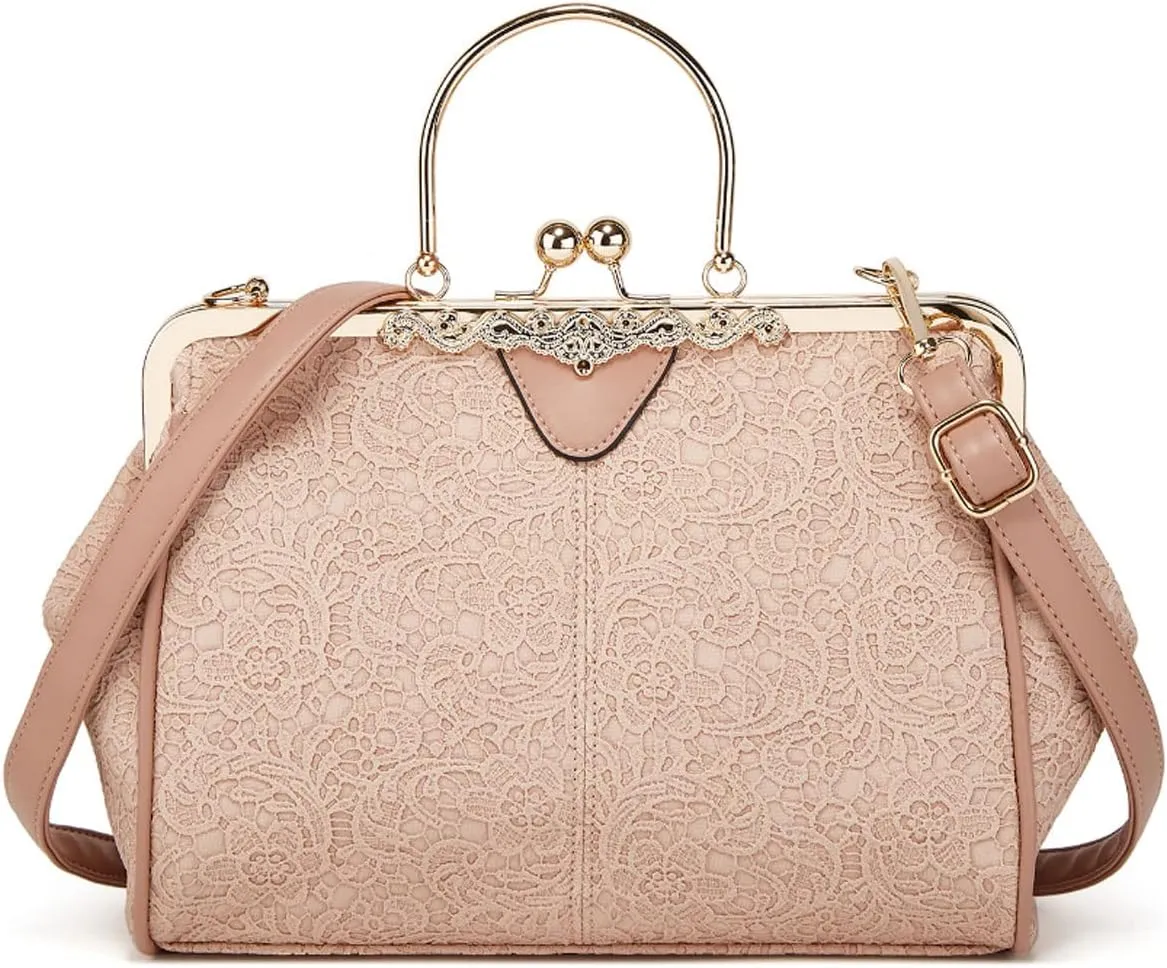 Women Retro Embossing Leather Handbag Multiple Collocations Tote Bag Kiss Lock Messenger Bag Hardware Handle Purse