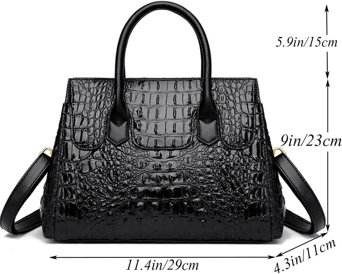 Women Satchel Bag PU Leather Crocodile-Embossed Pattern With Top Handle Shoulder Bags Handbags Fashion Purses Totes