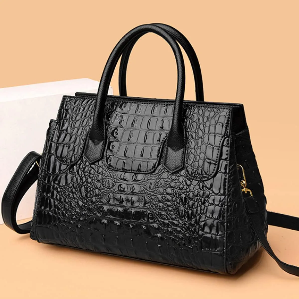 Women Satchel Bag PU Leather Crocodile-Embossed Pattern With Top Handle Shoulder Bags Handbags Fashion Purses Totes