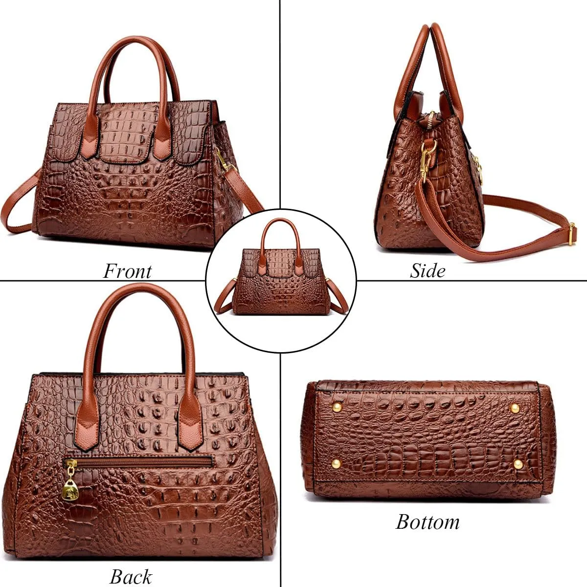 Women Satchel Bag PU Leather Crocodile-Embossed Pattern With Top Handle Shoulder Bags Handbags Fashion Purses Totes