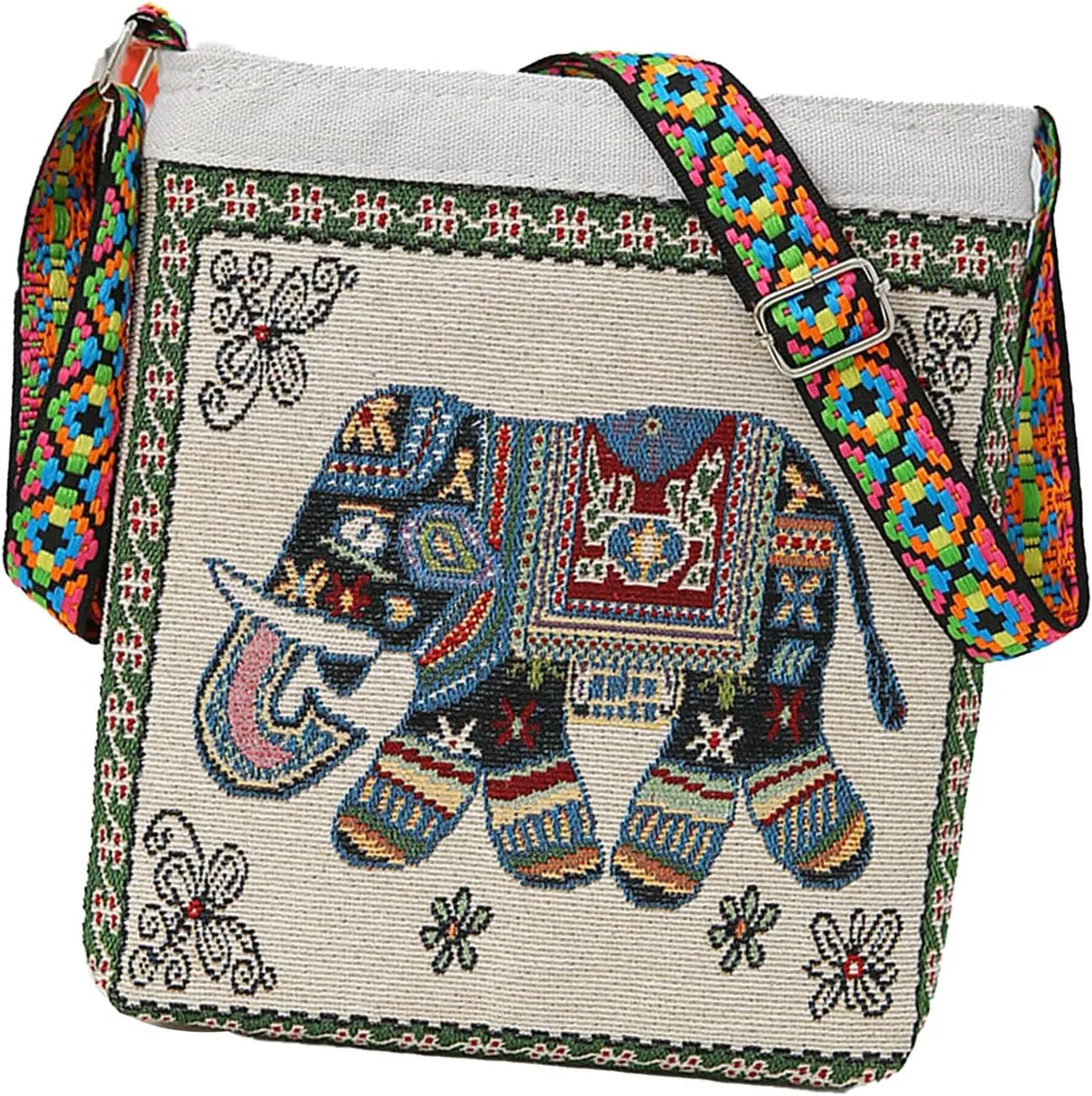 Women Shoulder Handbags, Elephant Women Messenger Shoulder Bag Handmade Embroidered Wide Adjustable Straps Large Capacity Thai Style