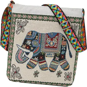 Women Shoulder Handbags, Elephant Women Messenger Shoulder Bag Handmade Embroidered Wide Adjustable Straps Large Capacity Thai Style