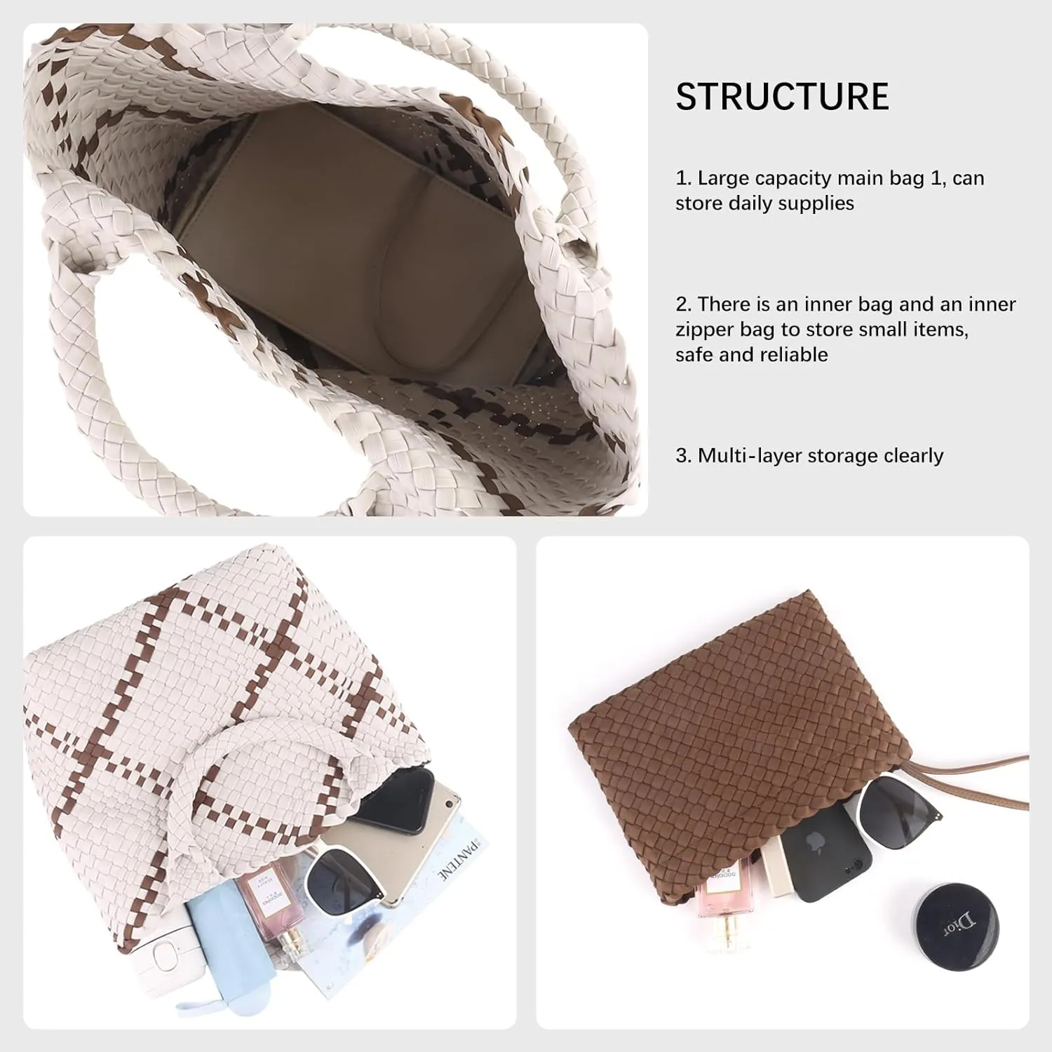 Women Tote Bag Large Neoprene Tote Bag Fashion Woven Bag Neoprene Tote Handbag Roomy Shoulder Bags for Beach, Gym