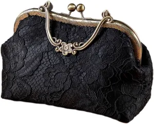 Women Vintage Floral Embroidery Chain Crossbody Shoulder Bag Wedding Handbag Metal Handle Evening Bag for Party
