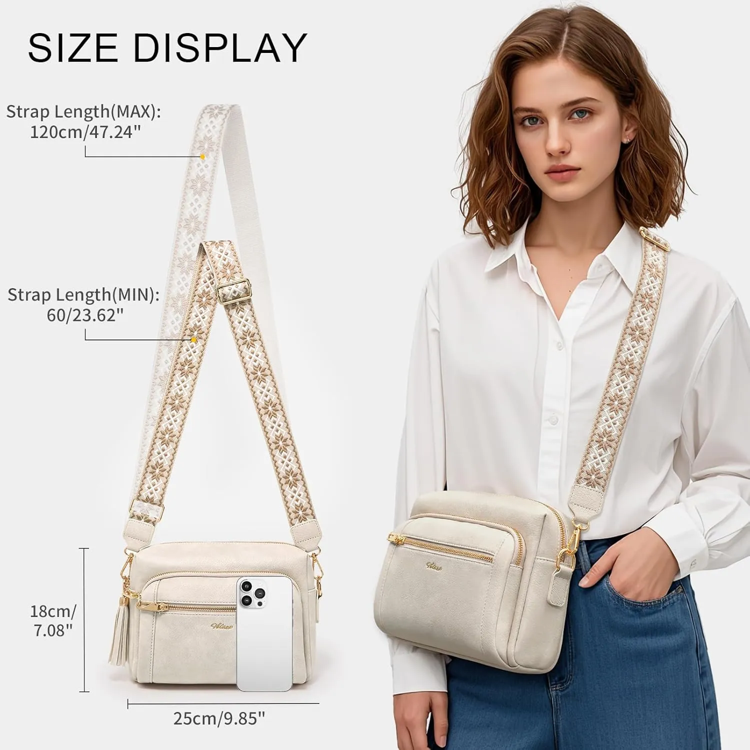 Women's Crossbody Bag Leather Shoulder Handbags with Wide Strap Small Anti-thief Purse