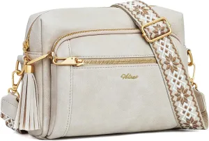 Women's Crossbody Bag Leather Shoulder Handbags with Wide Strap Small Anti-thief Purse