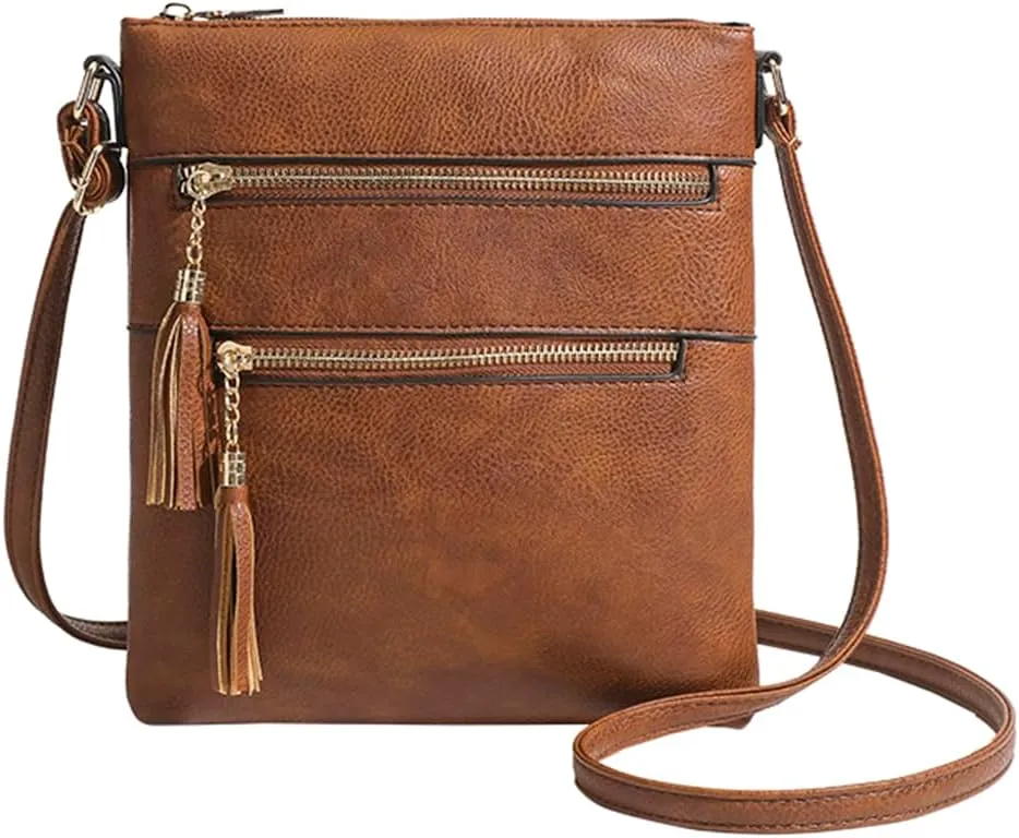 Women's Functional Crossbody Bag Zippered Multi-Pockets with Tassel, Lightweight Travel Purse,Cell Phone Purses