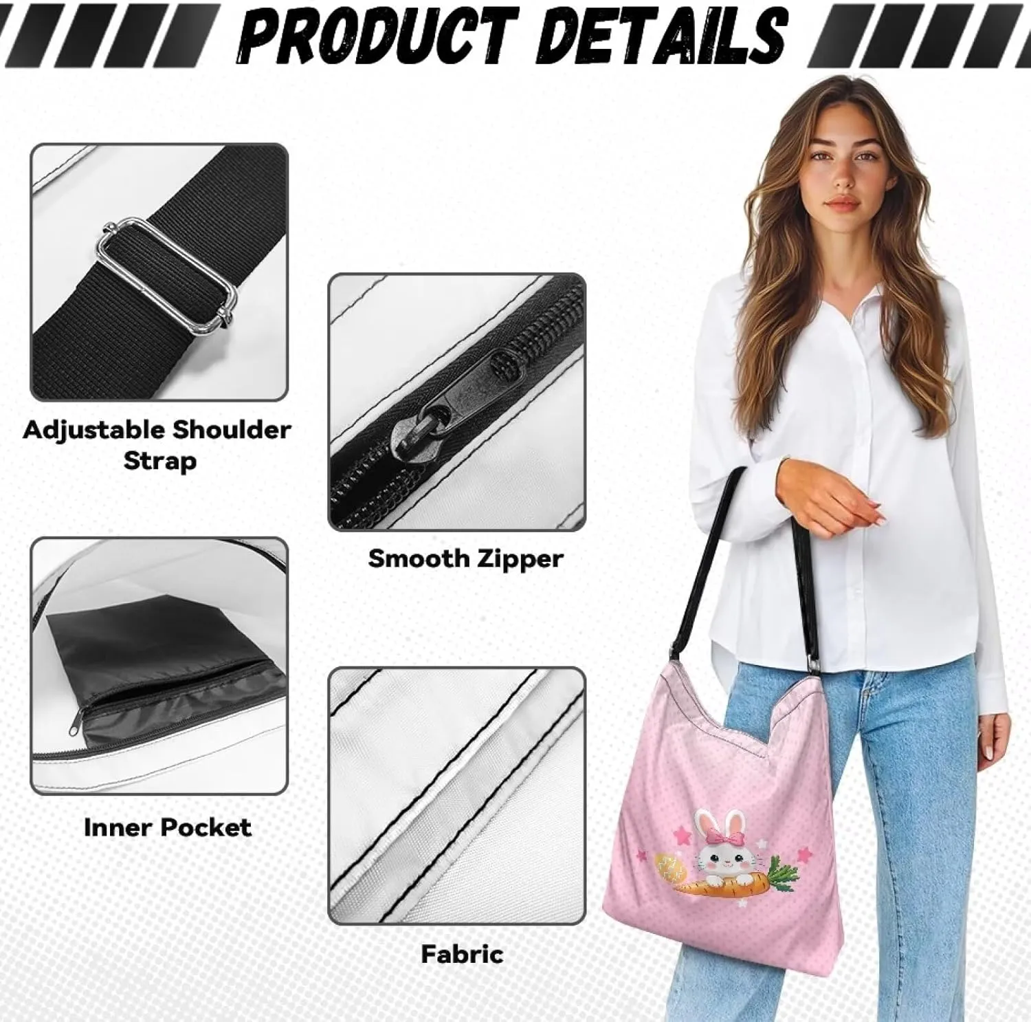 Women's Large Size Canvas Shoulder Cossbody Bag Ladies Zipper Messegner Tote Handbags Satchel Adjustable Straps