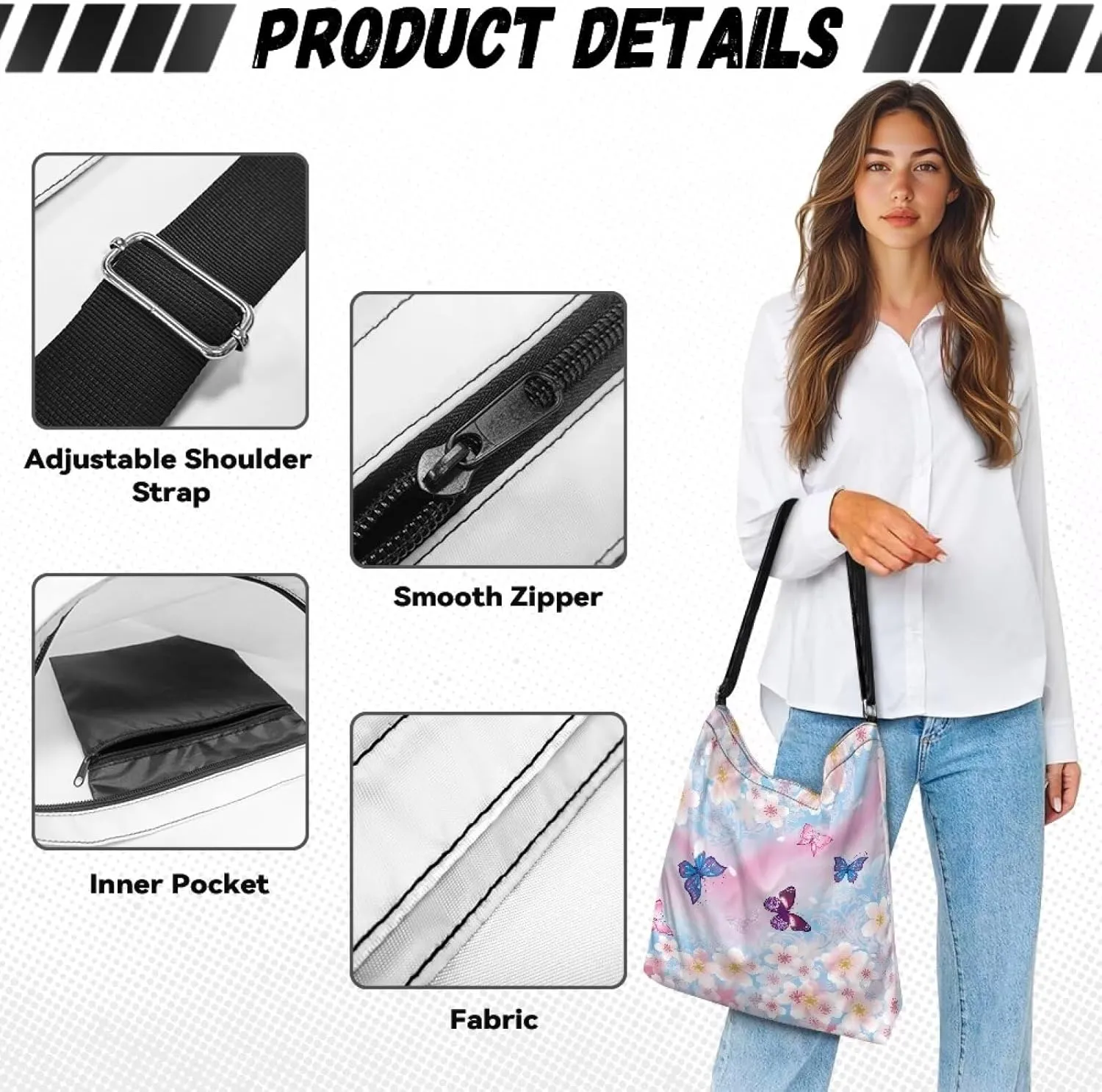 Women's Large Size Canvas Shoulder Cossbody Bag Ladies Zipper Messegner Tote Handbags Satchel Adjustable Straps