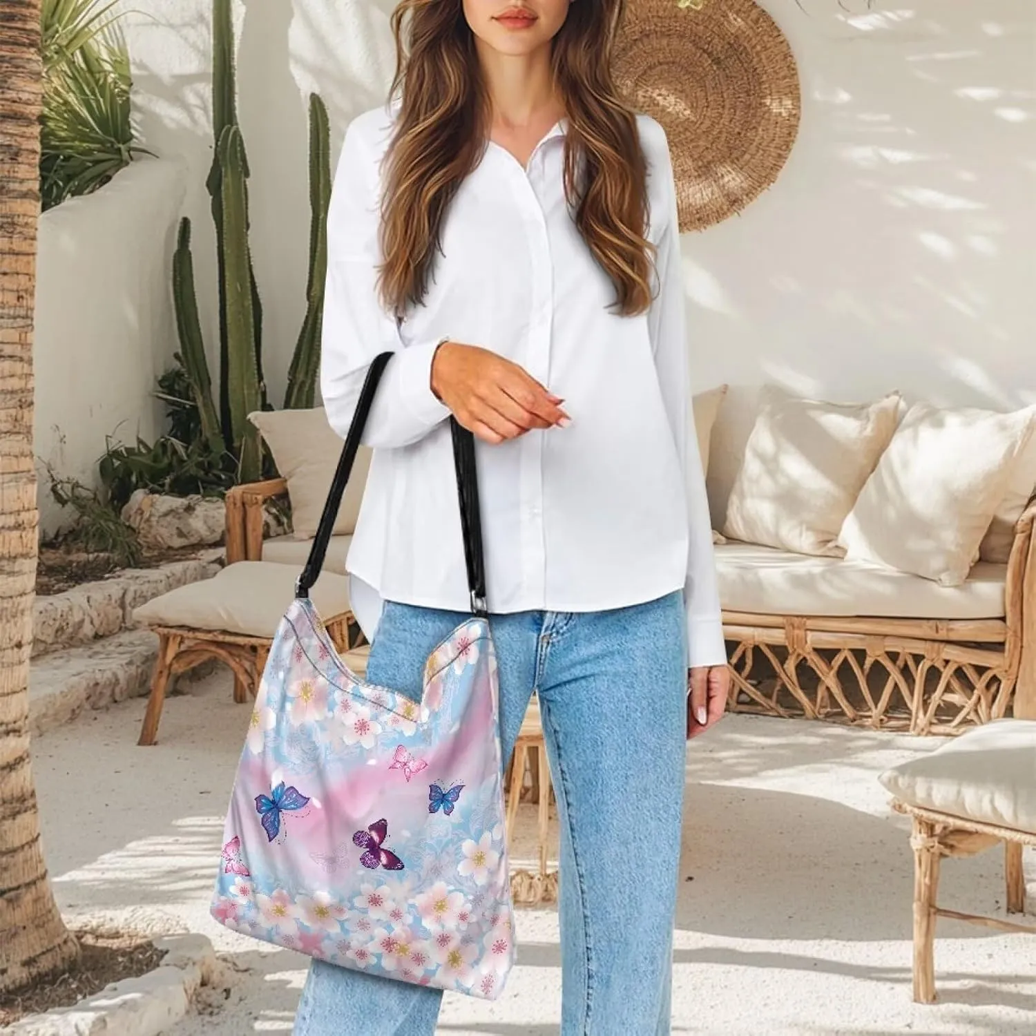 Women's Large Size Canvas Shoulder Cossbody Bag Ladies Zipper Messegner Tote Handbags Satchel Adjustable Straps