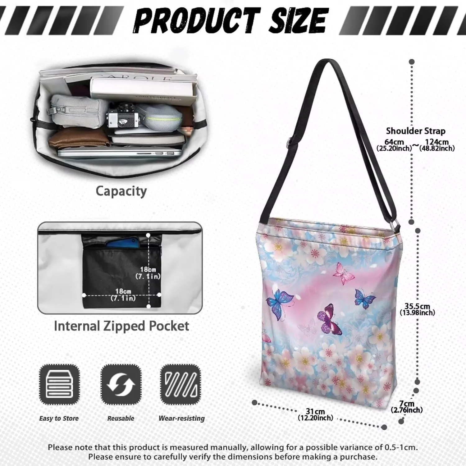 Women's Large Size Canvas Shoulder Cossbody Bag Ladies Zipper Messegner Tote Handbags Satchel Adjustable Straps
