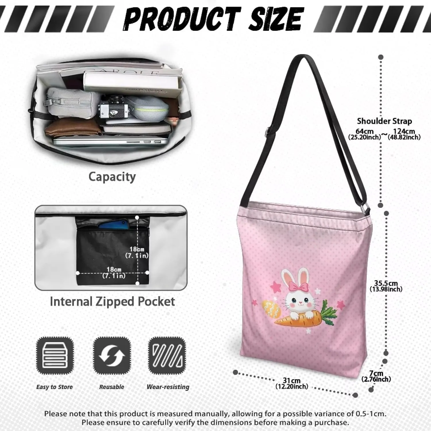 Women's Large Size Canvas Shoulder Cossbody Bag Ladies Zipper Messegner Tote Handbags Satchel Adjustable Straps