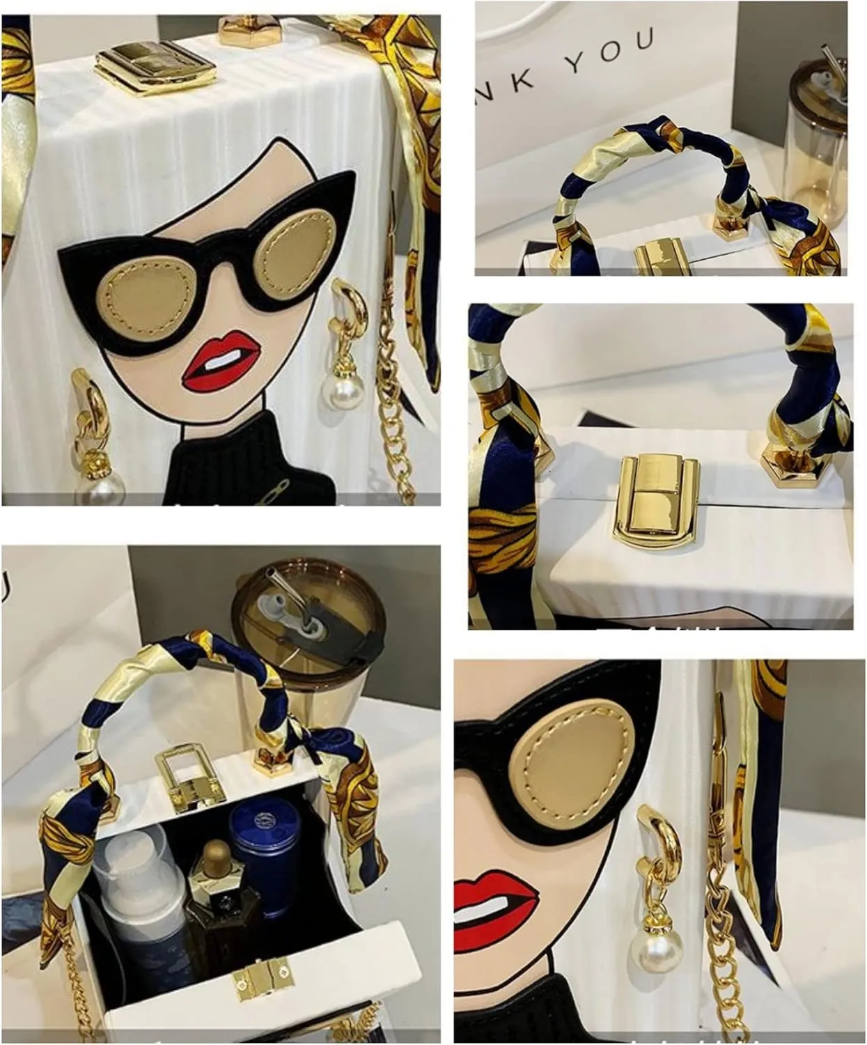 Womens Novelty 3D Lady Face Shoulder Bags PU Leather Top Handle Satchel Handbags Clutch Purse Crossbody Phone Wallet