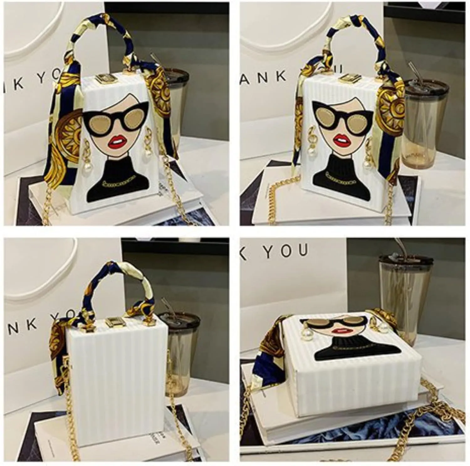 Womens Novelty 3D Lady Face Shoulder Bags PU Leather Top Handle Satchel Handbags Clutch Purse Crossbody Phone Wallet