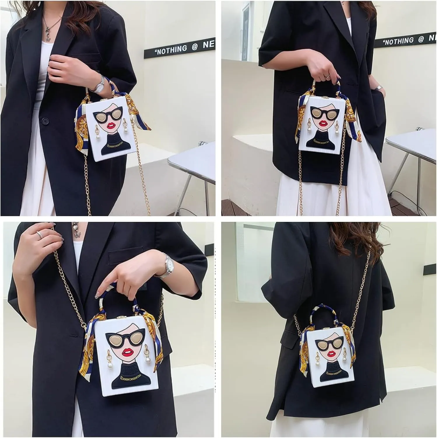 Womens Novelty 3D Lady Face Shoulder Bags PU Leather Top Handle Satchel Handbags Clutch Purse Crossbody Phone Wallet