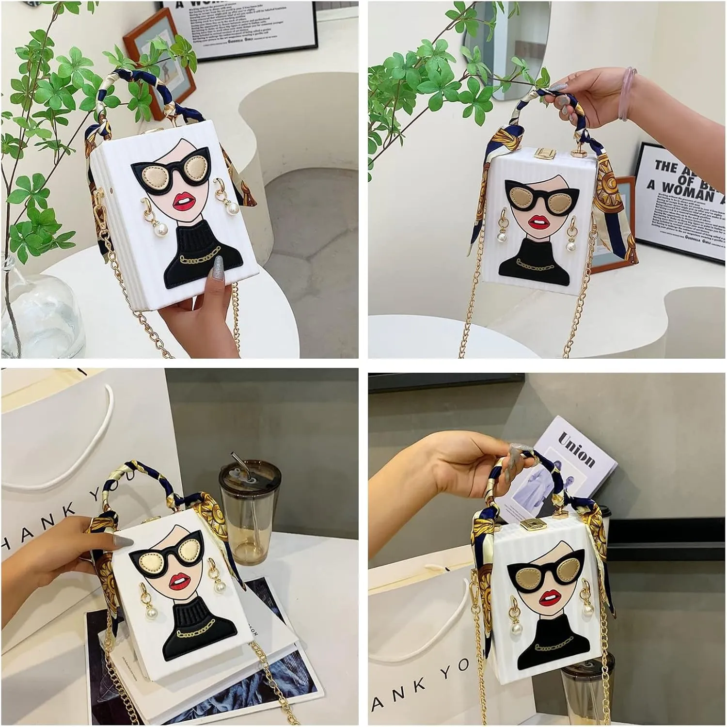 Womens Novelty 3D Lady Face Shoulder Bags PU Leather Top Handle Satchel Handbags Clutch Purse Crossbody Phone Wallet