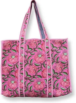 Women's Quilted Cotton Tote Bag Handprinted Reversible Hand Block Print Shoulder Bag Women Handbag Traveling Bag