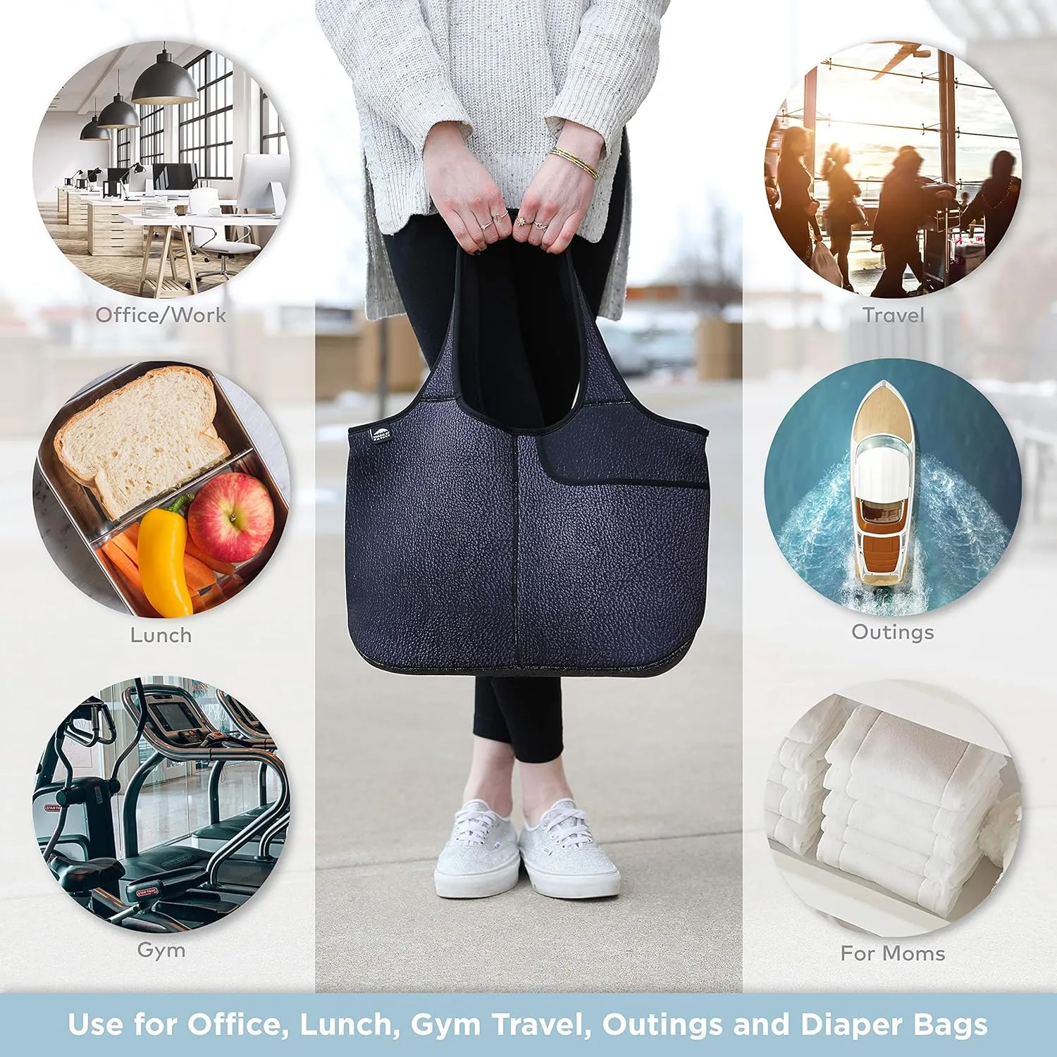 Women's Soft Tote Shoulder Bag Neoprene Handbag Laptop Computer Travel Bag Purse