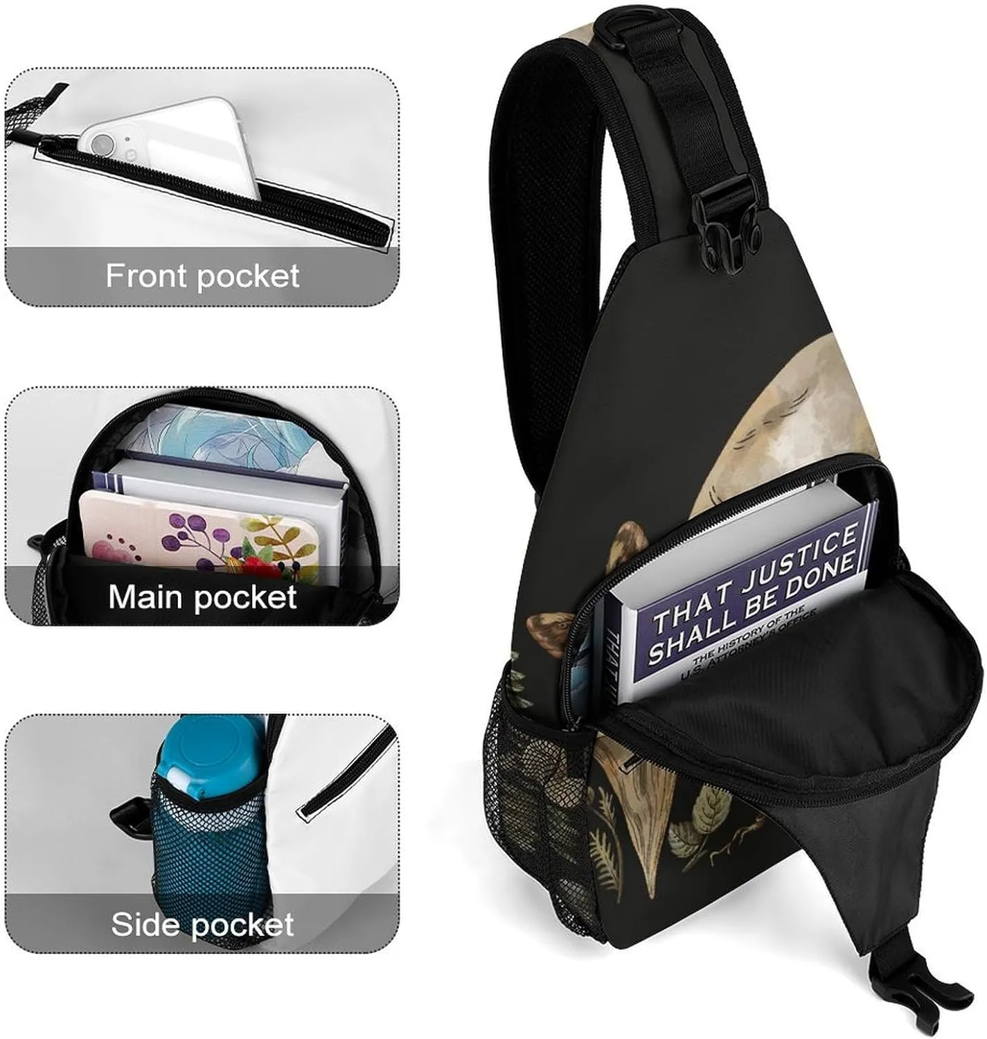 Woodland-treasures-amanita-mushroom Sling Bag Crossbody Backpack for Men Women Chest Bag For Travel Hiking Cycling Camping, 38x20cm, Style