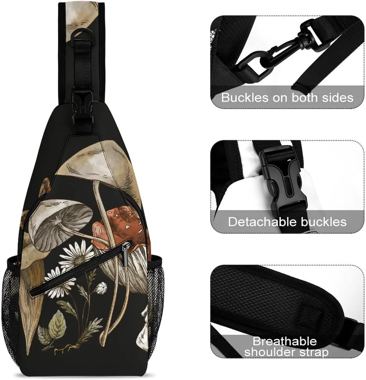 Woodland-treasures-amanita-mushroom Sling Bag Crossbody Backpack for Men Women Chest Bag For Travel Hiking Cycling Camping, 38x20cm, Style