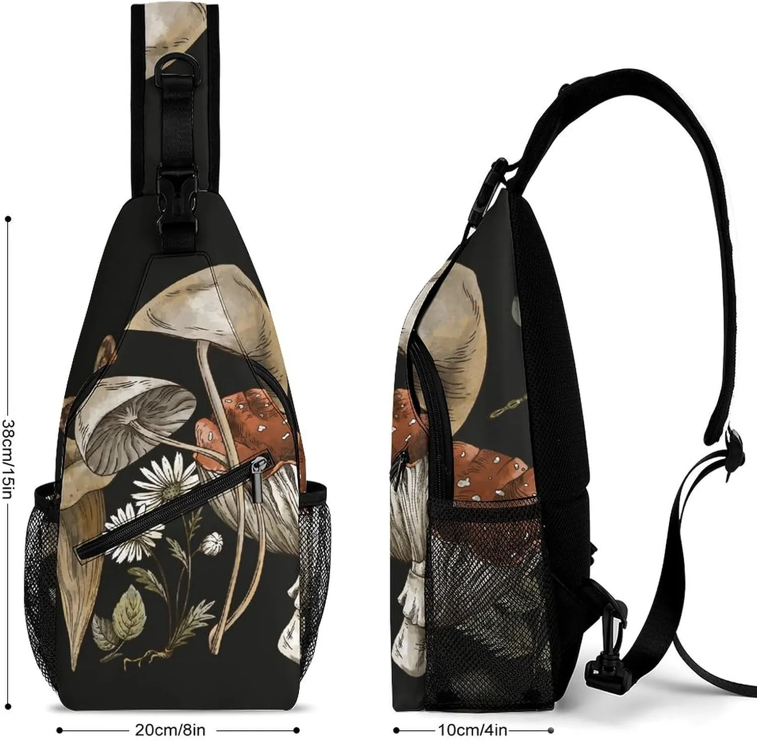 Woodland-treasures-amanita-mushroom Sling Bag Crossbody Backpack for Men Women Chest Bag For Travel Hiking Cycling Camping, 38x20cm, Style