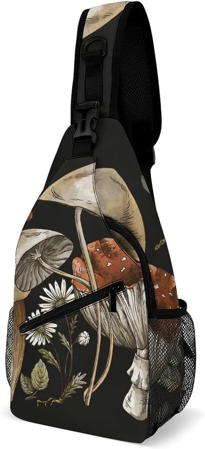 Woodland-treasures-amanita-mushroom Sling Bag Crossbody Backpack for Men Women Chest Bag For Travel Hiking Cycling Camping, 38x20cm, Style