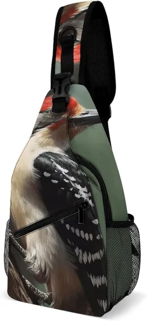 Woodpecker Crossbody Sling Bag for Women Men Sling Backpack Travel Chest Bag Pack Man Purse Shoulder Bags Daypack for Travel Hiking Cycling