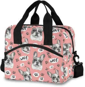 Woof Bulldog Lunch Cooler Bag Crossbody or Handheld Design with 10L Capacity, Full Print Insulated Interior Great for Daily Meals & Outings