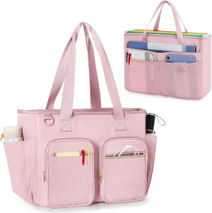 Work Tote Bag with File Organizer Box, Office Documents Storage Bag Fits for Legal Size Hanging Files Folders, Pink (Patent Design)