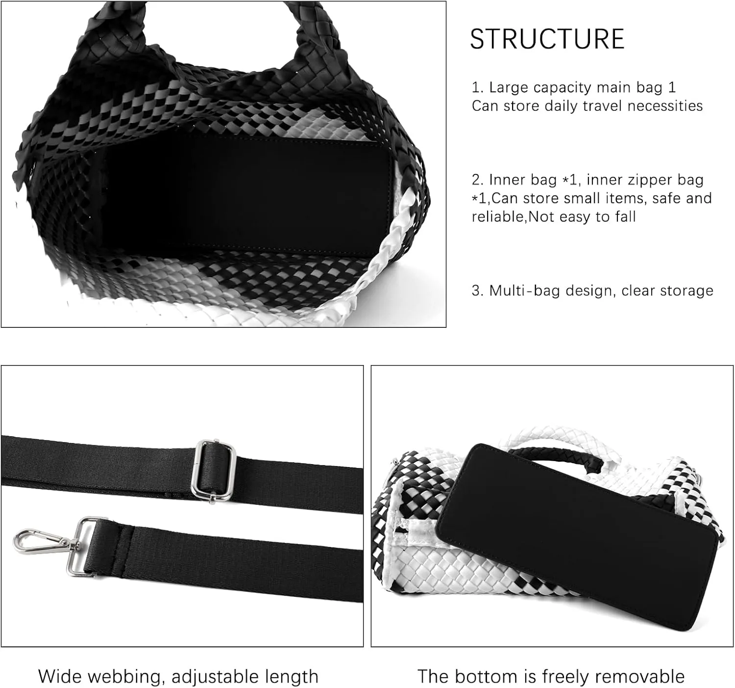 Woven Bag for Women, Neoprene Tote Bag Summer Beach Handbag Purse Retro Handmade Travel Shoulder Bag Set