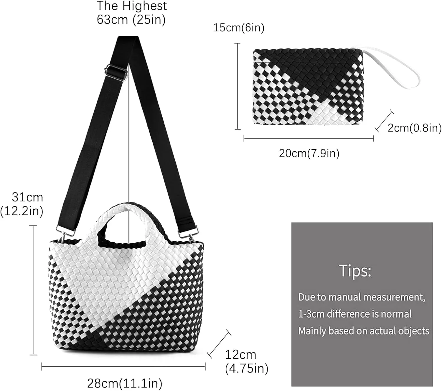 Woven Bag for Women, Neoprene Tote Bag Summer Beach Handbag Purse Retro Handmade Travel Shoulder Bag Set