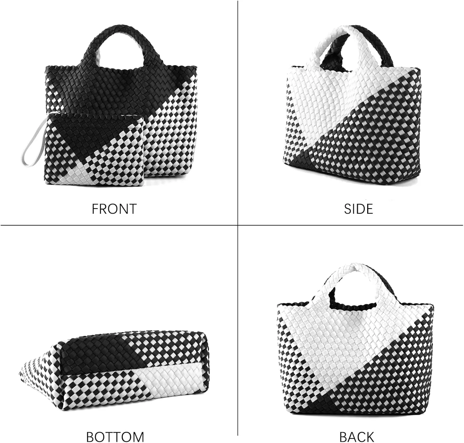Woven Bag for Women, Neoprene Tote Bag Summer Beach Handbag Purse Retro Handmade Travel Shoulder Bag Set
